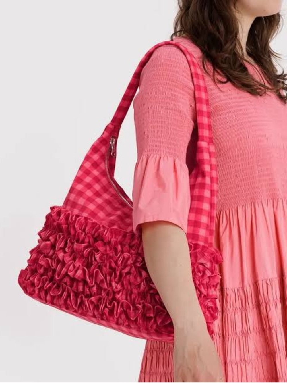 BAGGU x Molly Goddard Ruby Gingham Ruffle Shoulder Bag NWT - Picture 3 of 8